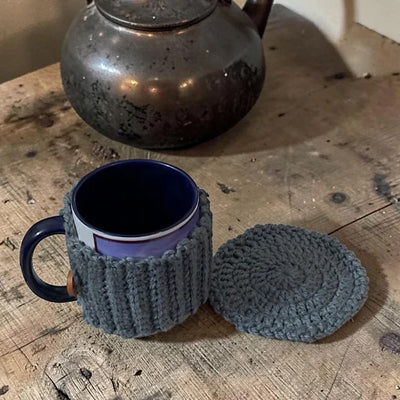 Crochet Cup Cozy with Coaster and Cover | Hand Knitted Mug Cozy Set | Warmth & Elegance