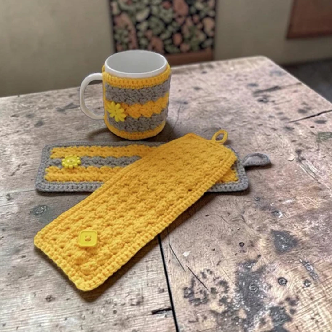 Crochet Cup Cozy with Coaster and Cover | Hand Knitted Mug Cozy Set | Warmth & Elegance