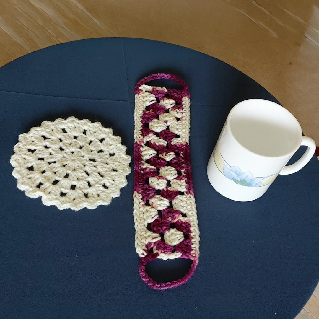 Crochet Cup Cozy with Coaster and Cover | Hand Knitted Mug Cozy Set | Warmth & Elegance
