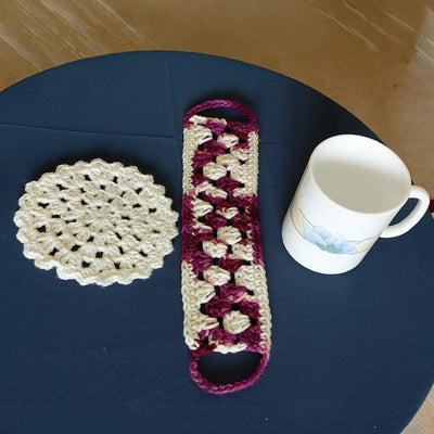 Crochet Cup Cozy with Coaster and Cover | Hand Knitted Mug Cozy Set | Warmth & Elegance