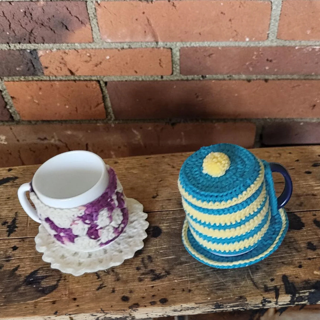 Crochet Cup Cozy with Coaster and Cover | Hand Knitted Mug Cozy Set | Warmth & Elegance