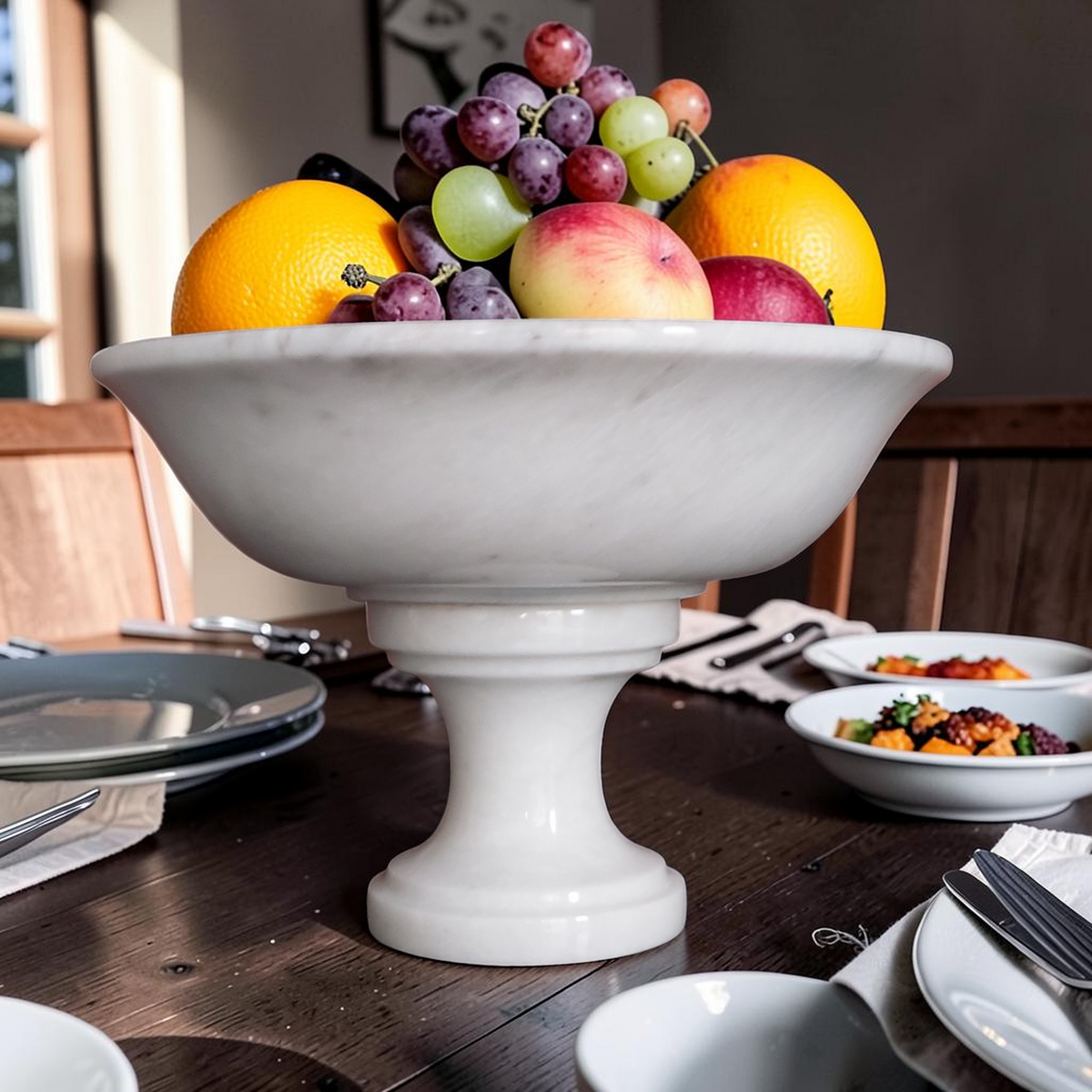 Handmade Marble Serving Bowl | Luxury Natural Stone Decor | Multi-purpose Pedestal Bowl