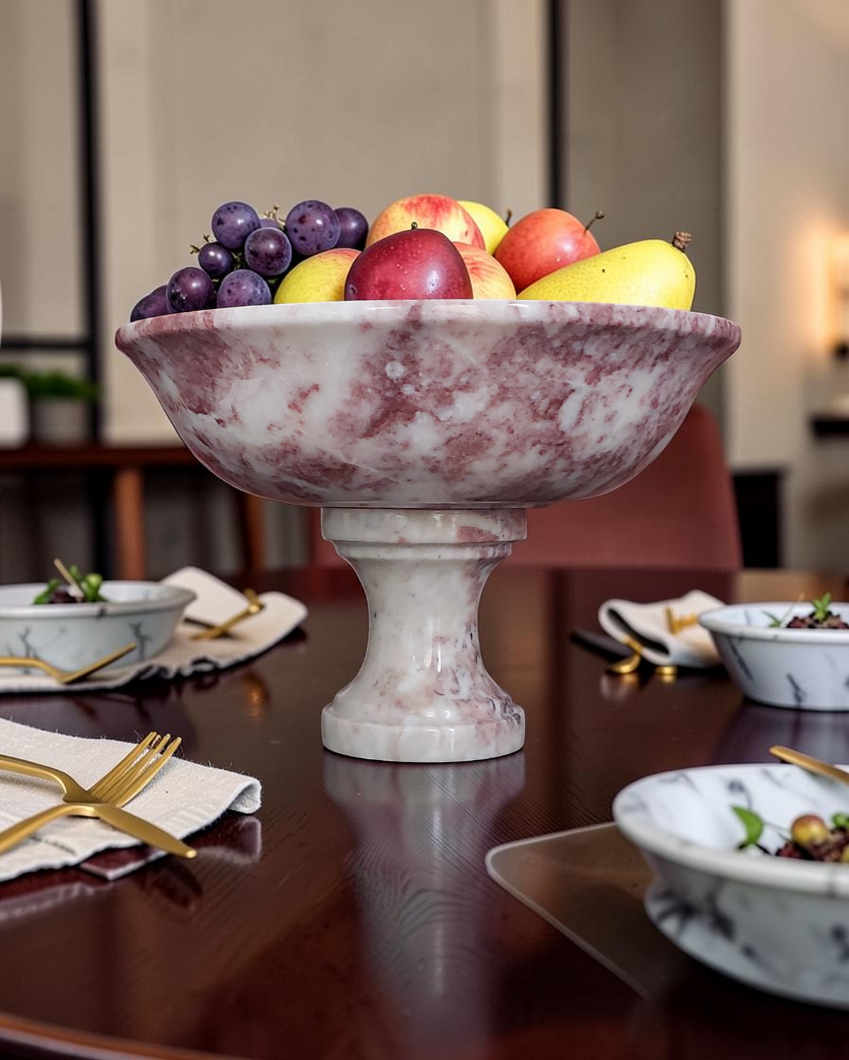 Handmade Marble Serving Bowl | Luxury Natural Stone Decor | Multi-purpose Pedestal Bowl
