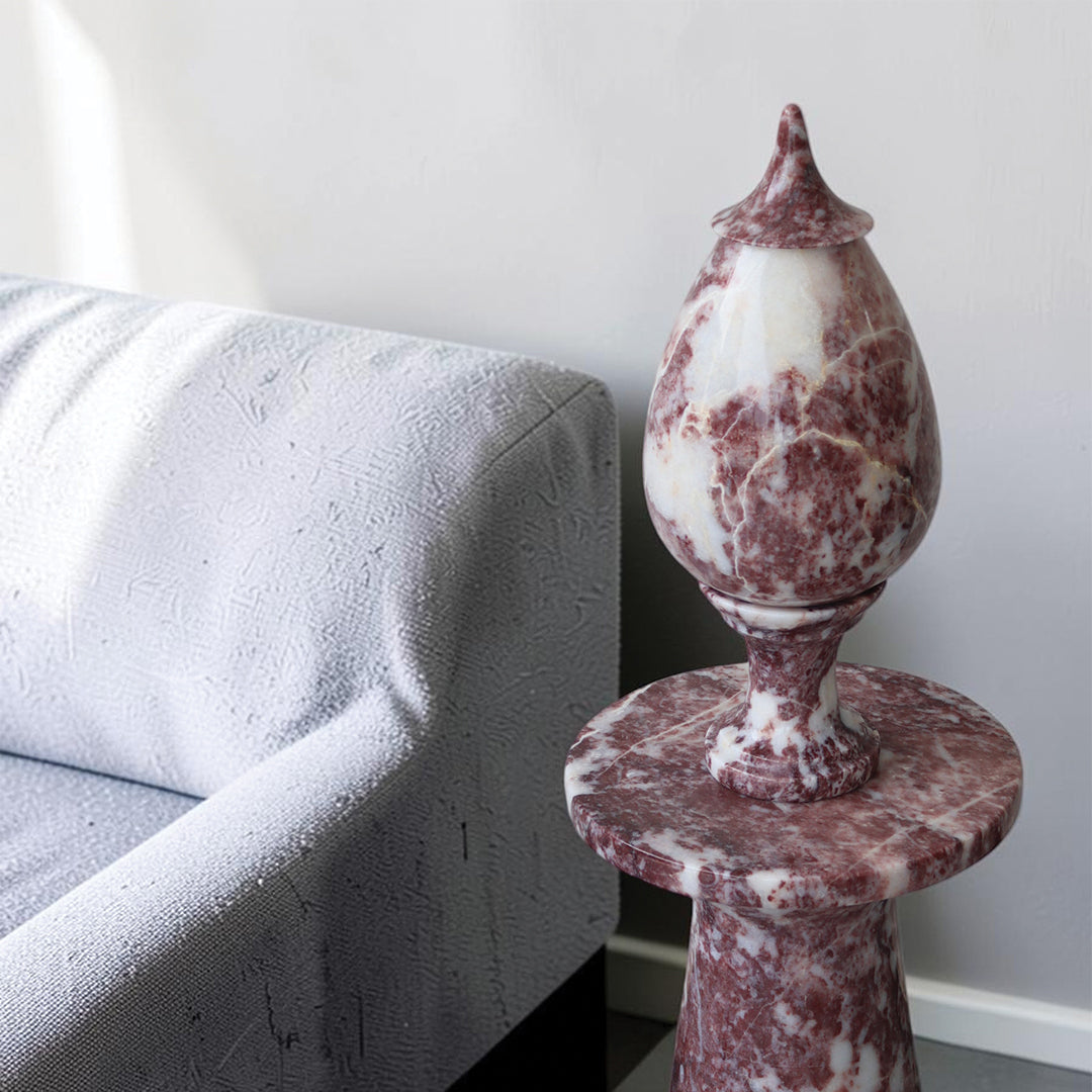 Hand-Carved Rosso Marble Lamp | Stress Relief Minimalist Boho design | Decor with Meditation remedy