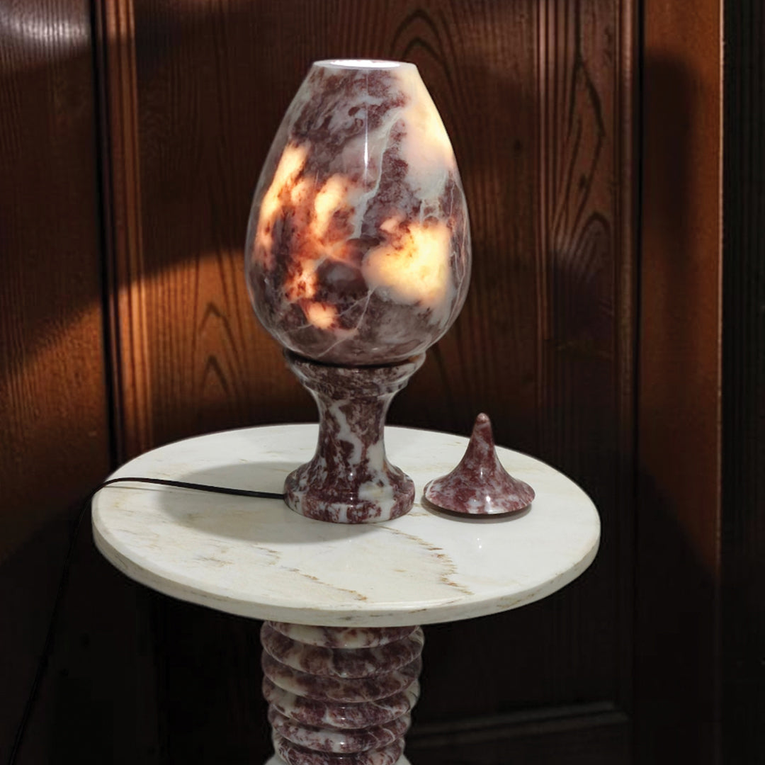 Hand-Carved Rosso Marble Lamp | Stress Relief Minimalist Boho design | Decor with Meditation remedy