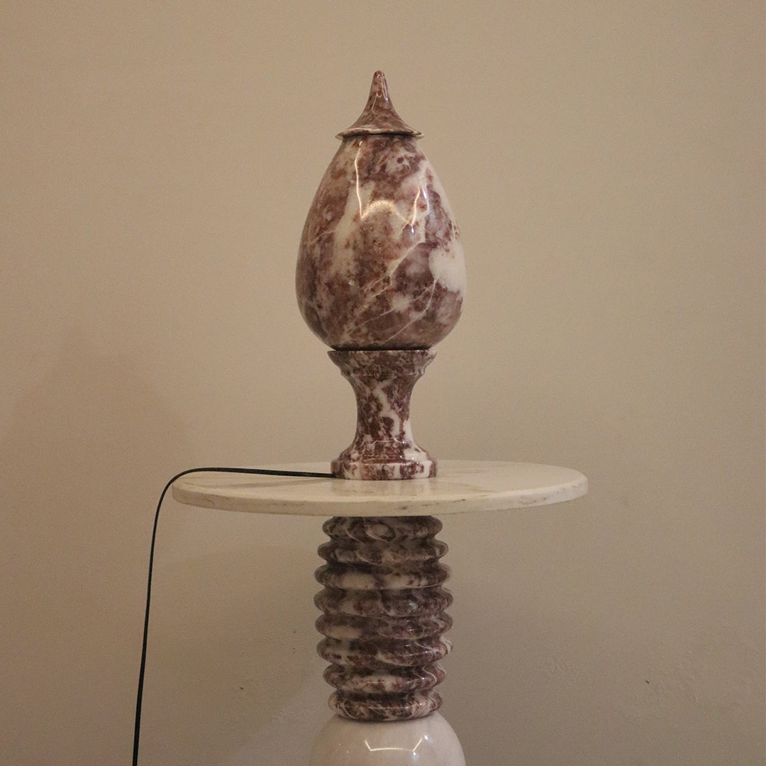 Hand-Carved Rosso Marble Lamp | Stress Relief Minimalist Boho design | Decor with Meditation remedy