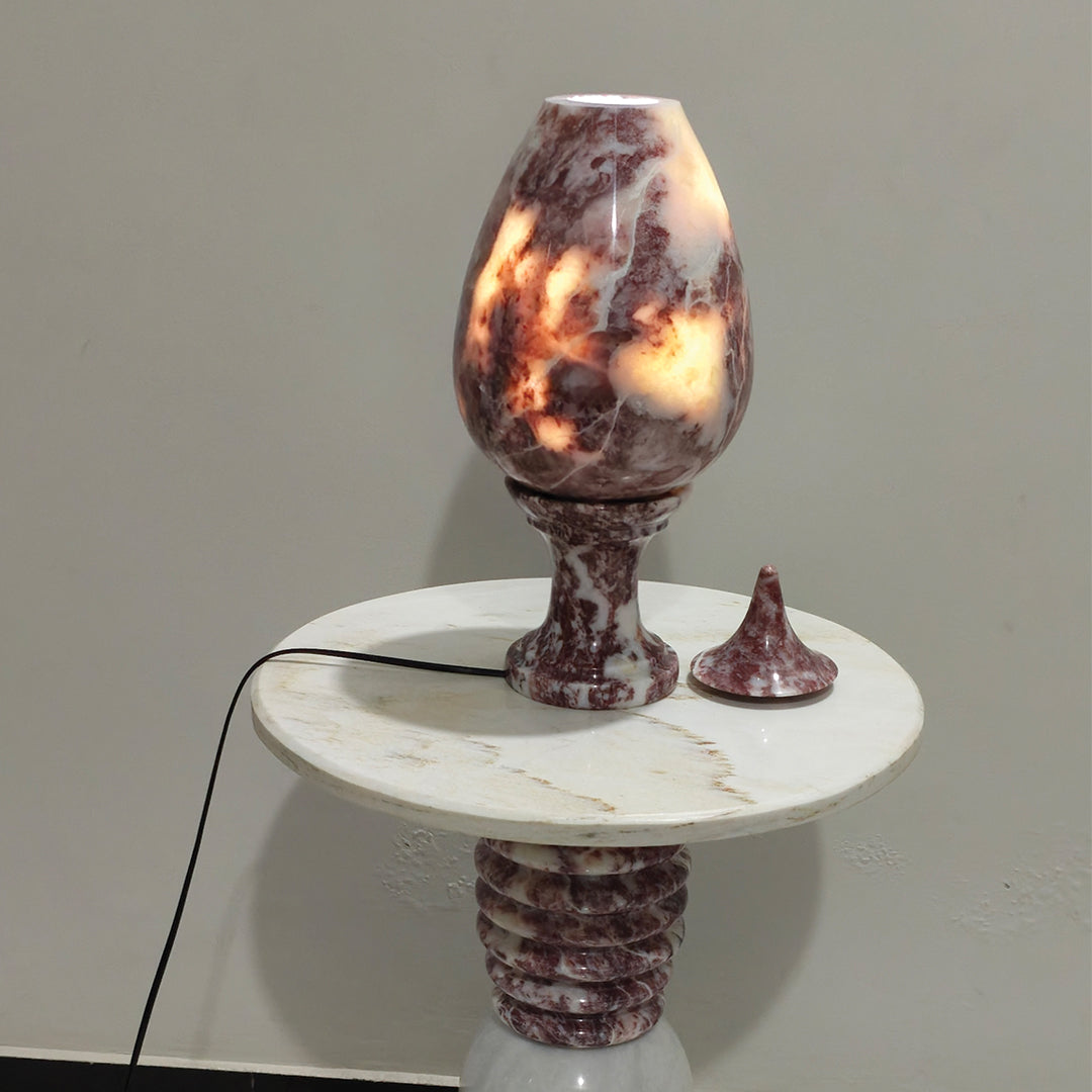Hand-Carved Rosso Marble Lamp | Stress Relief Minimalist Boho design | Decor with Meditation remedy