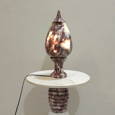 Hand-Carved Rosso Marble Lamp | Stress Relief Minimalist Boho design | Decor with Meditation remedy