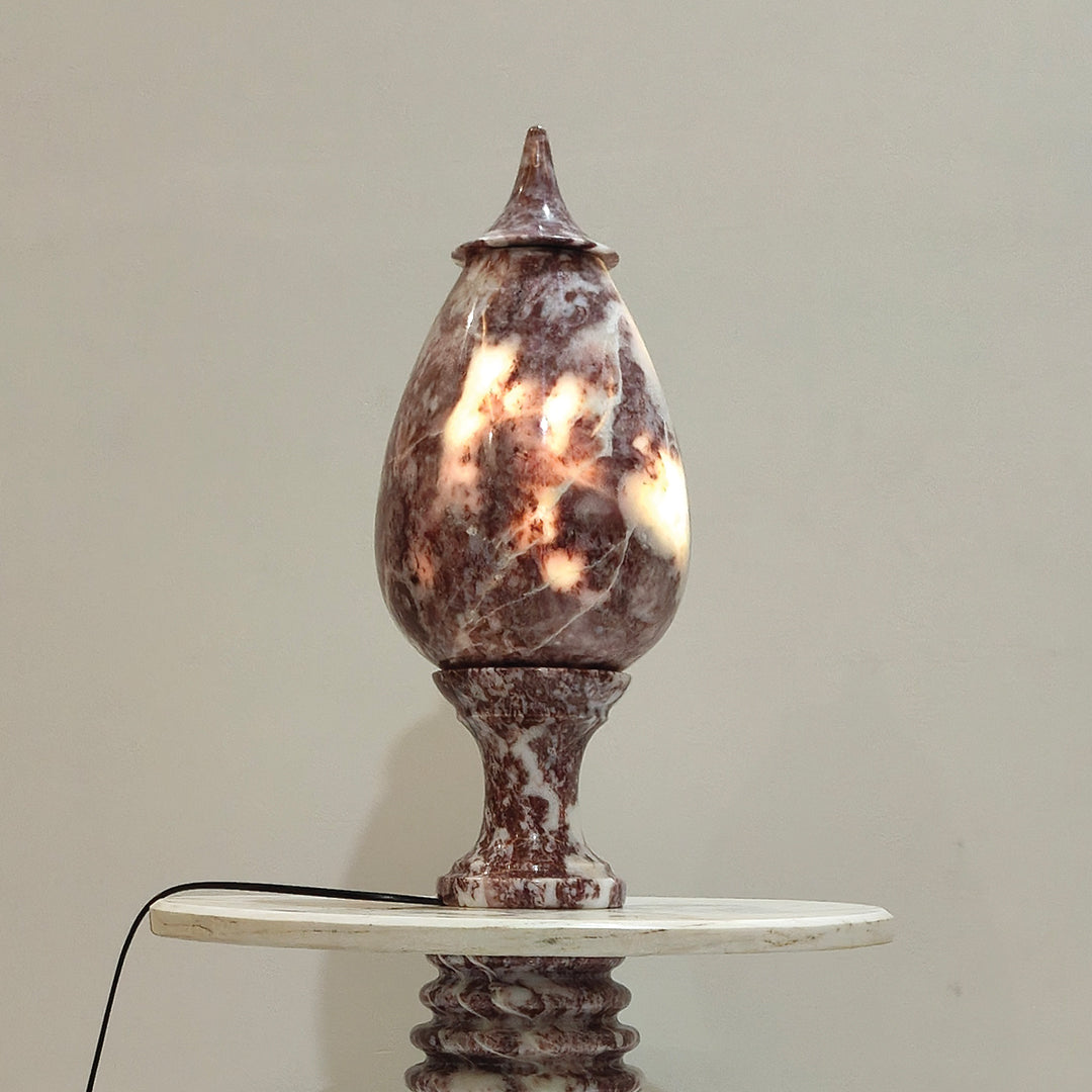 Hand-Carved Rosso Marble Lamp | Stress Relief Minimalist Boho design | Decor with Meditation remedy