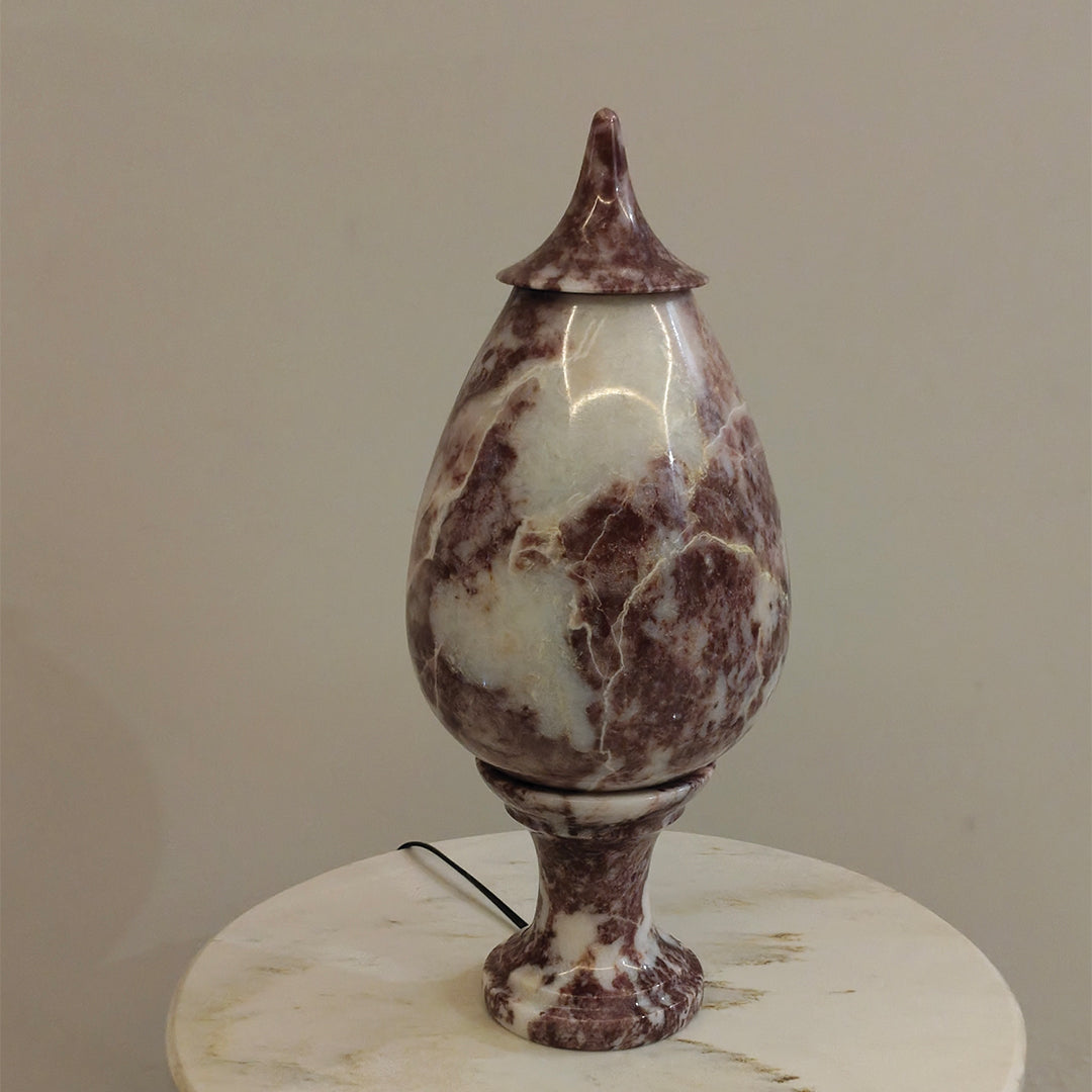 Hand-Carved Rosso Marble Lamp | Stress Relief Minimalist Boho design | Decor with Meditation remedy