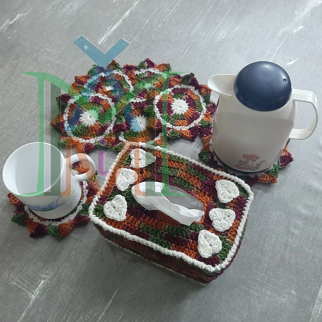 Hand-crafted crochet Tea / Water Trivets / Coasters with Tissue Box Cover