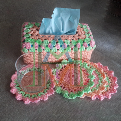 Hand-crafted crochet Tea / Water Trivets / Coasters with Tissue Box Cover