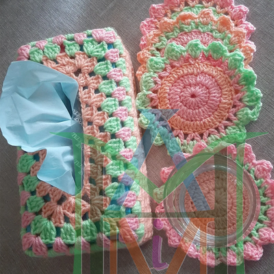 Hand-crafted crochet Tea / Water Trivets / Coasters with Tissue Box Cover