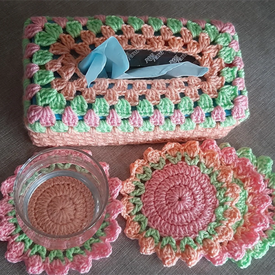 Hand-crafted crochet Tea / Water Trivets / Coasters with Tissue Box Cover